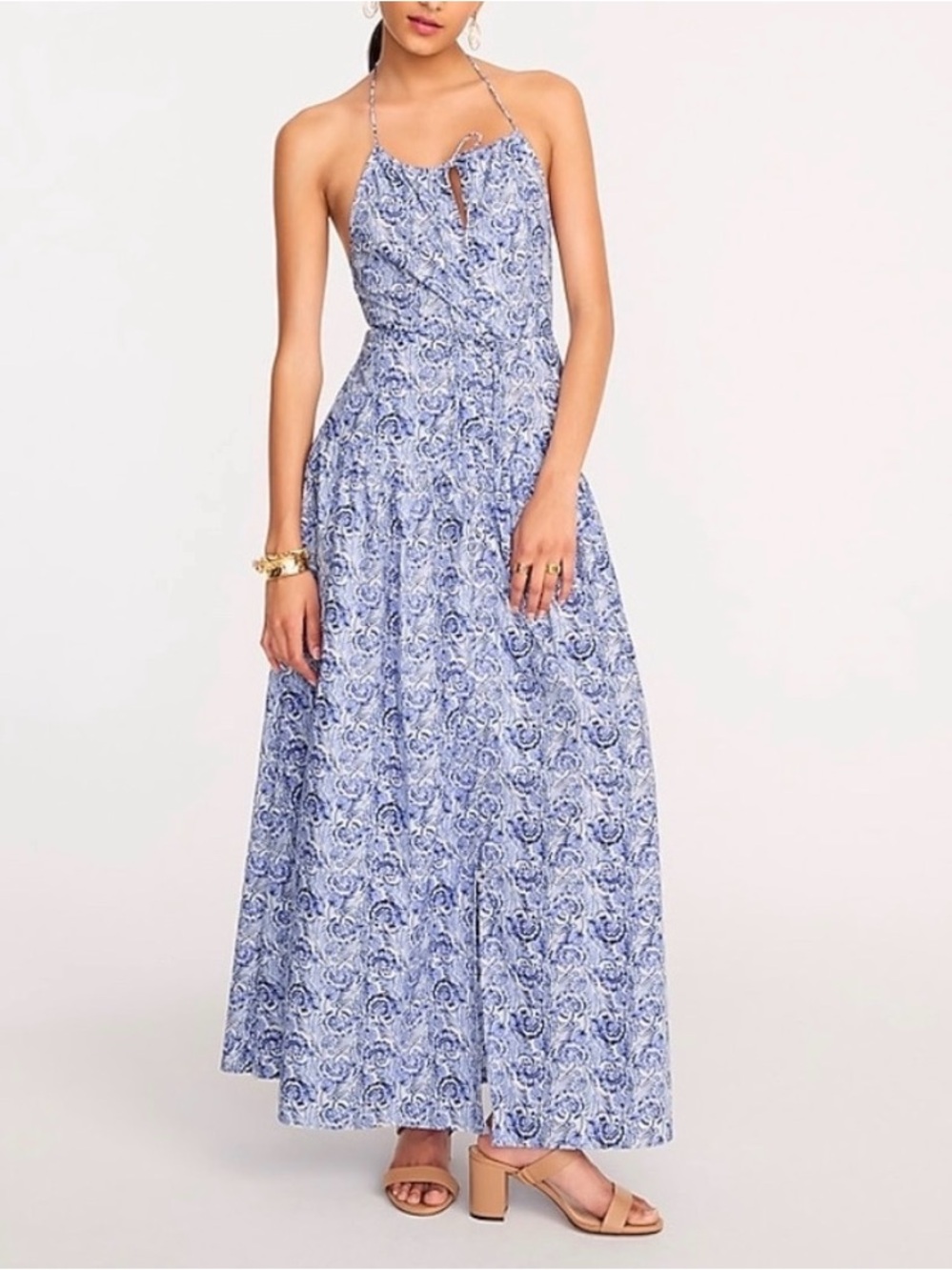 J. Crew Collection Anguilla Halter Dress Women’s Size 0 Dandelion Swirl Blue NWT